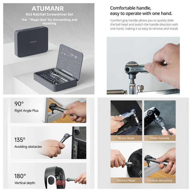 ATuMan 40in 1 Ratchet Screwdriver Set with Detachable Handle, 180° Ratchet Head, 45-Tooth Mechanism, Magnetic Tool Kit with Case for Computer, Electronics Repair, Ideal for Home, DIY, And Maintenance