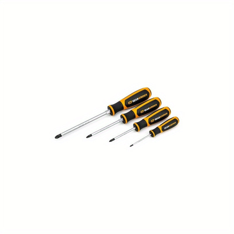 4pcs Heavy-Duty Pozidriv Dual Material Screwdriver Set with Tri-Loft Handle & Magnetic Tip - 1/4" Drive Ratchet Compatible, Ergonomic Non-Slip Grip, Durable Construction for Automotive, Home, Electronics, Furniture Assembly - Ideal for DIY & (No Power