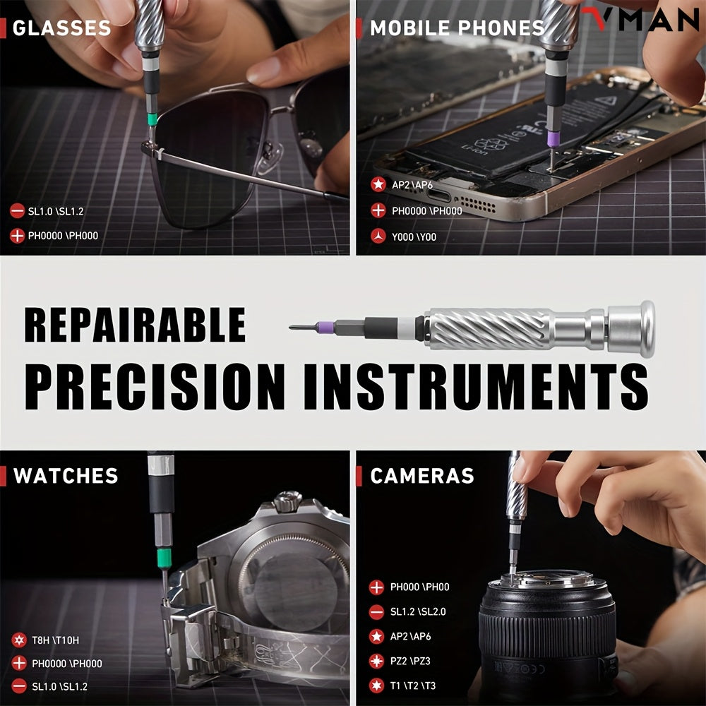 66-in-1 Ratchet Screwdriver Set with 62 Magnetic Bits (S2 Chrome-Molybdenum Alloy) - Heavy-Duty Precision Tool Kit, Ratcheting Mechanism & Magnetizer, Rotating Tail Cap, Aluminum Alloy Handle for Electronics, Watches, Glasses, Phone & Computer Repairs -