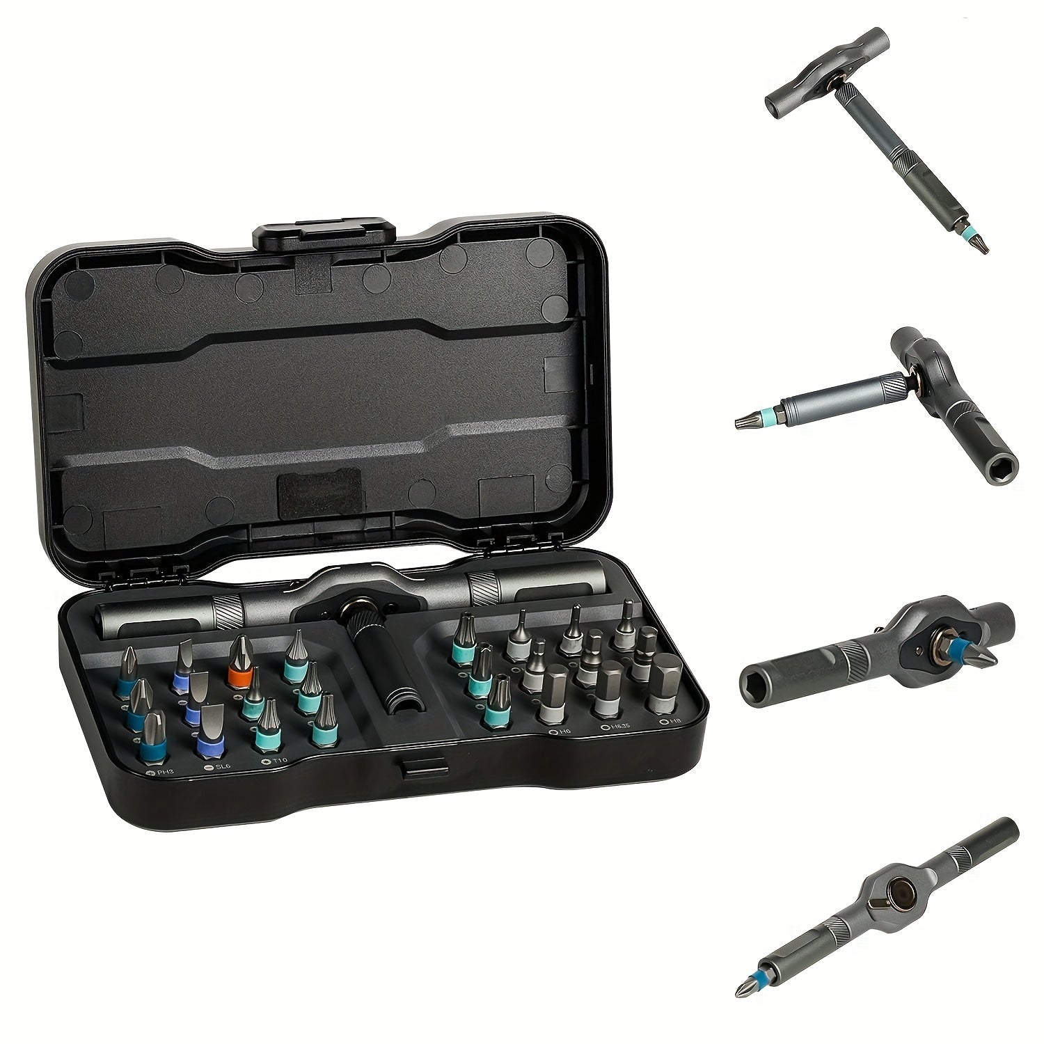 24-in-1 Magnetic Screwdriver Set with Detachable T-Ratchet Handle - Heavy-Duty Iron Construction, Ergonomic Grip for Home Maintenance & DIY Projects, Includes Hex Keys, Screwdrivers, Pliers, and More - Black, Screwdriver Set, Robust Tool Design, Durable