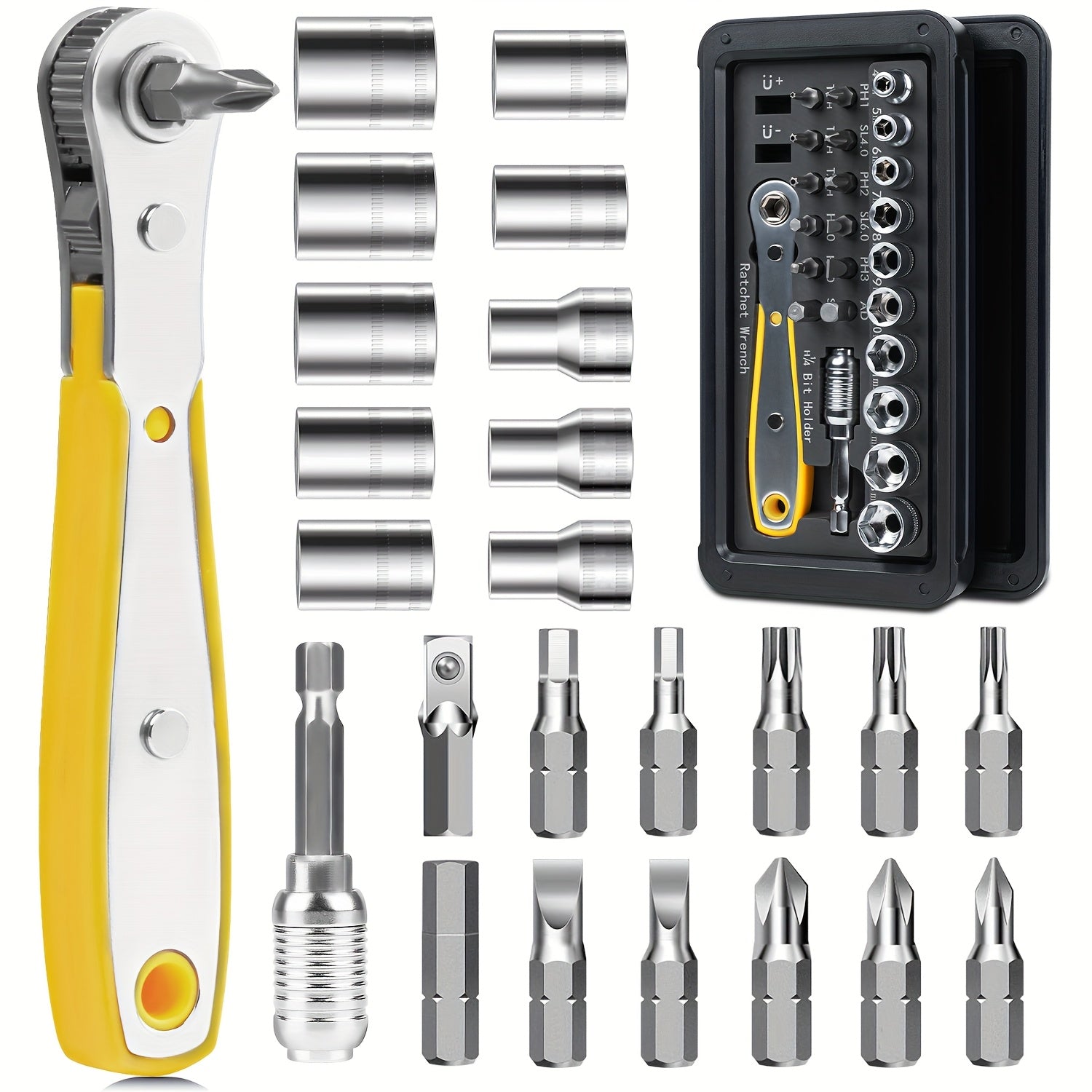 24-in-1 Magnetic Screwdriver Set with Detachable T-Ratchet Handle - Heavy-Duty Iron Construction, Ergonomic Grip for Home Maintenance & DIY Projects, Includes Hex Keys, Screwdrivers, Pliers, and More - Black, Screwdriver Set, Robust Tool Design, Durable