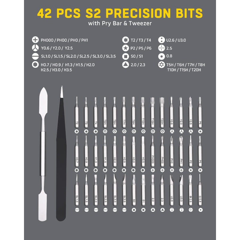 Mini 46-in-1 Precision Screwdriver Set with Magnetic Tips - Heavy-Duty Metal Construction, All-in-One Compact Case, Non-Slip Grip - Compatible with Smartphones, Laptops, Cameras, Eyeglasses, Electronics, Toys, Appliances - Professional & DIY Tool Kit for