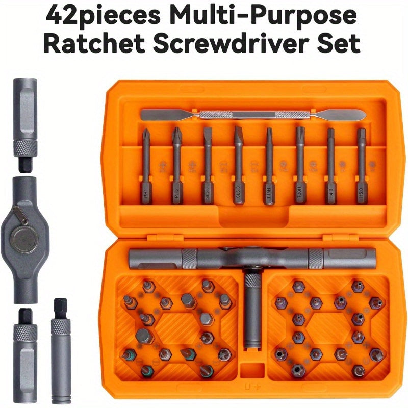 Magnetic Ratchet Screwdriver Set with Soft Shaft & Ergonomic Handle - Heavy-Duty Multi-Head Compatible (Flathead/Phillips/Hex) - Manual Operation, No Power Required for Furniture Assembly, Electrical Maintenance & DIY Projects - Durable Tool Kit with