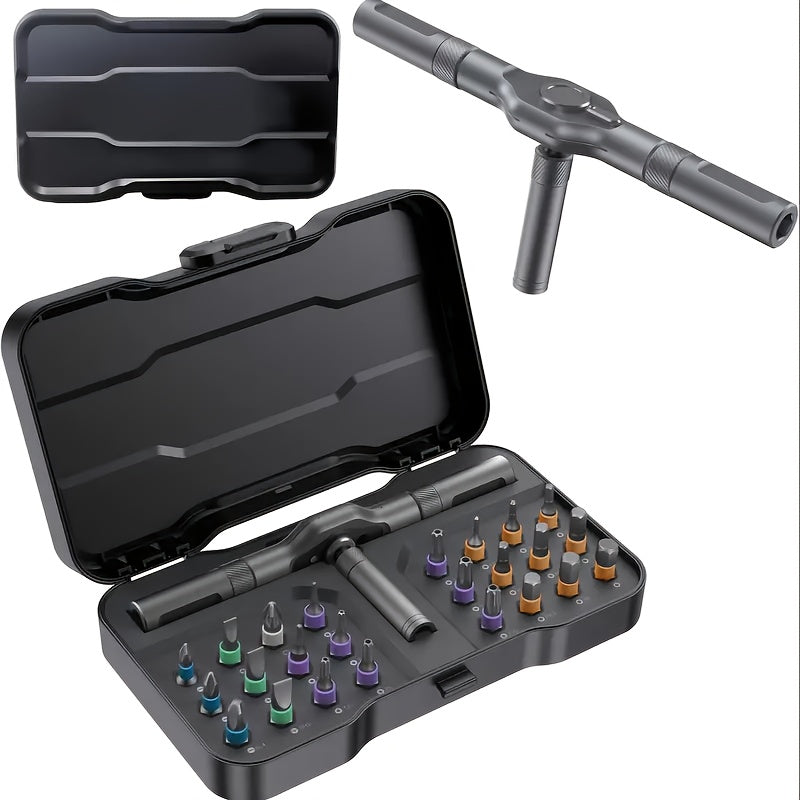 [Multifunctional Screwdriver] 24-in-1 Magnetic Screwdriver Set | Multifunctional Hand Tool Kit with Detachable T-Handle Ratchet, Iron Material, Manual Operation, DIY Home Maintenance Tool Box