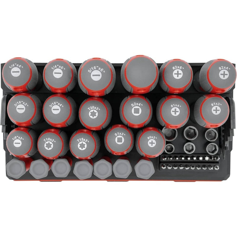 114pcs Heavy-Duty Screwdriver Set with Magnetic Tips & Swivel-End Precision Screwdrivers, Nut Drivers, Hex Keys, Bits - All-in-One Tool Kit with Mountable Rack for Easy Storage & Organization, Ergonomic Red/Black Color-Coded Design, Durable Construction