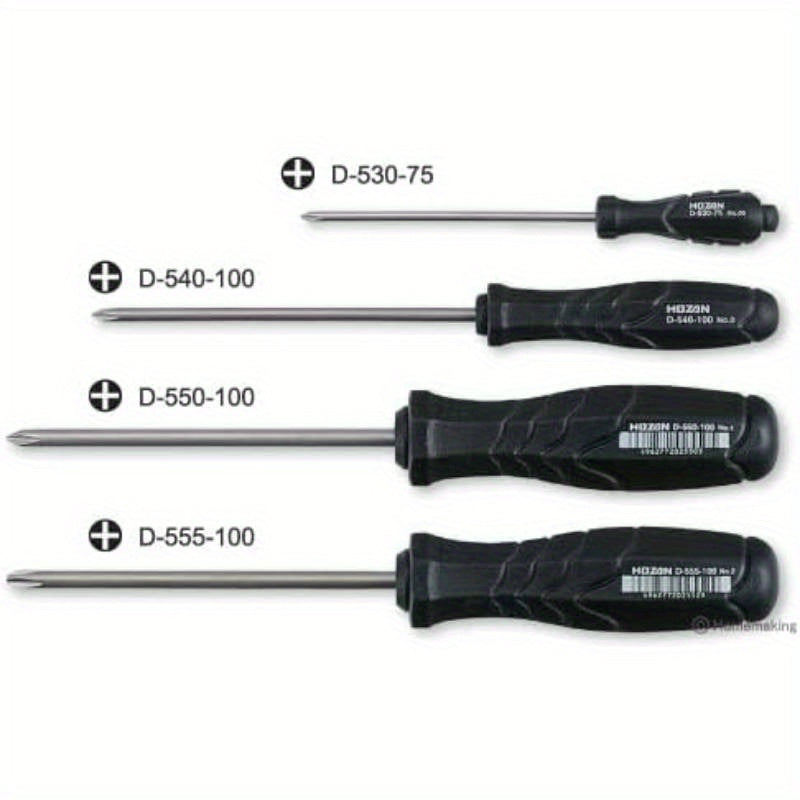 Hozan Jis Professional Japanese Screwdriver Set of 4 - Heavy-Duty Precision Tools with S-25, S-30, S-35, S-40 Bits - Compatible with D-530, D-540, D-550, D-555 - for Electronics, Automotive, DIY, Home Repairs - No Power Required - Ideal for Professionals