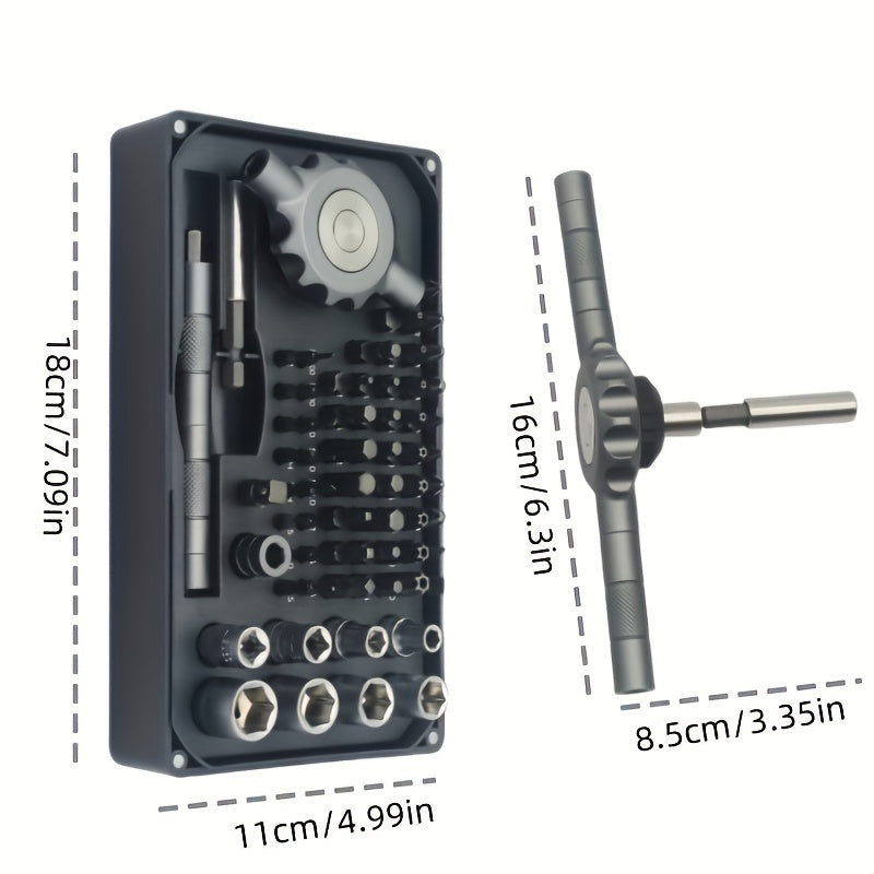 64in 1 Gearless Ratchet Screwdriver Bit Set, Flat Handle for Narrow Space, Magnetic Assembly, 1/4 Inch Bit Set*27, Crv Nut Drivers*16, 4mm Bit Set*8, Suitable for Repairing Mobile Phones, Computers, Cameras, Home Appliances, Furniture, Bicycles, Etc