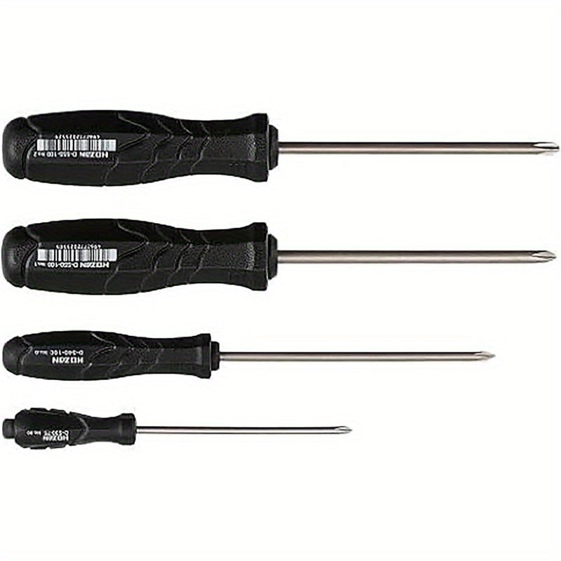 Hozan Jis Professional Japanese Screwdriver Set of 4 - Heavy-Duty Precision Tools with S-25, S-30, S-35, S-40 Bits - Compatible with D-530, D-540, D-550, D-555 - for Electronics, Automotive, DIY, Home Repairs - No Power Required - Ideal for Professionals