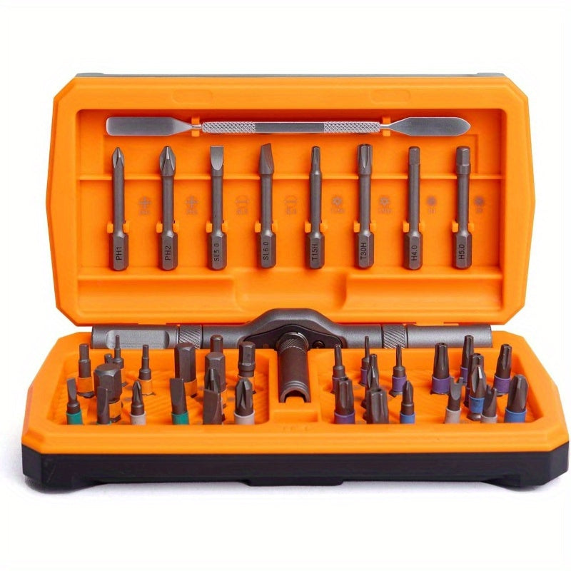 Magnetic Ratchet Screwdriver Set with Soft Shaft & Ergonomic Handle - Heavy-Duty Multi-Head Compatible (Flathead/Phillips/Hex) - Manual Operation, No Power Required for Furniture Assembly, Electrical Maintenance & DIY Projects - Durable Tool Kit with
