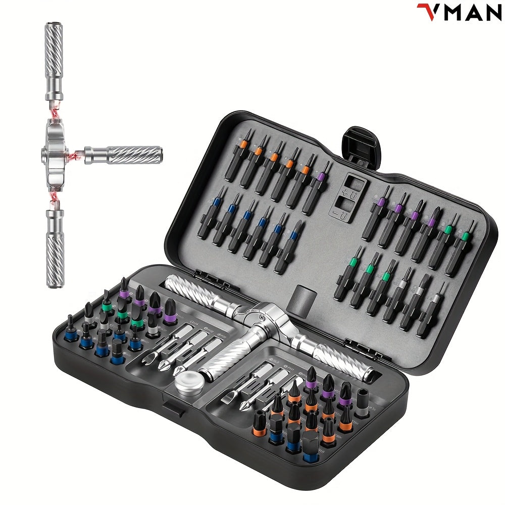 66-in-1 Ratchet Screwdriver Set with 62 Magnetic Bits (S2 Chrome-Molybdenum Alloy) - Heavy-Duty Precision Tool Kit, Ratcheting Mechanism & Magnetizer, Rotating Tail Cap, Aluminum Alloy Handle for Electronics, Watches, Glasses, Phone & Computer Repairs -