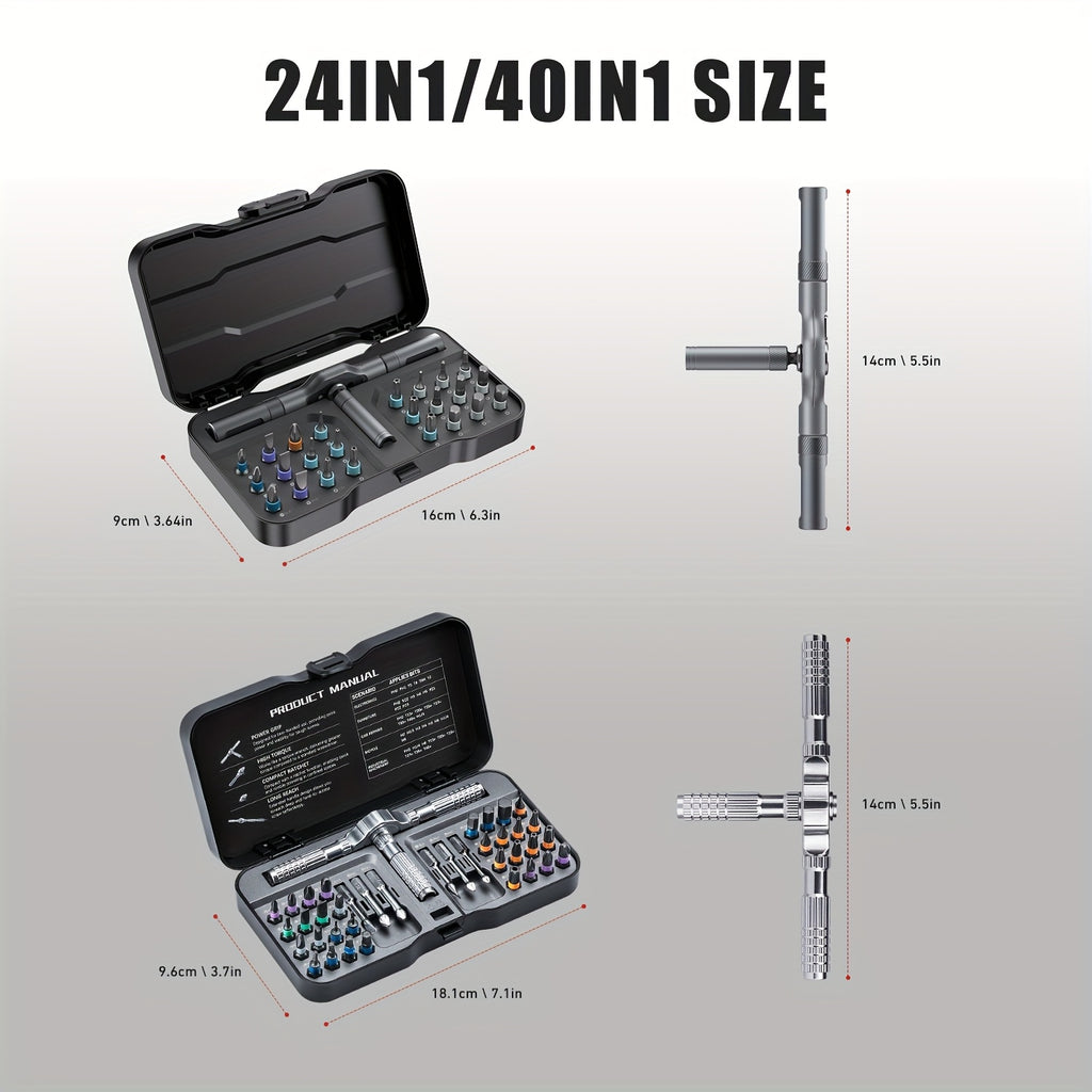 24-in-1 Magnetic Screwdriver Set with Detachable T-Ratchet Handle - Heavy-Duty Iron Construction, Ergonomic Grip for Home Maintenance & DIY Projects, Includes Hex Keys, Screwdrivers, Pliers, and More - Black, Screwdriver Set, Robust Tool Design, Durable