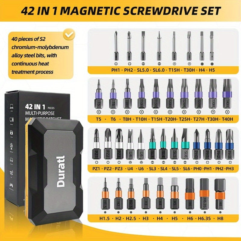 42-in-1 Magnetic Screwdriver Set with 40pcs Magnetic Bits & Ratchet Handle - Heavy-Duty All-in-One Tool Kit with Ergonomic Grip, Compact & Portable Case for Furniture, Computer, Bicycle, Electronics, Home Repairs - No Power Required, Ideal for DIY &