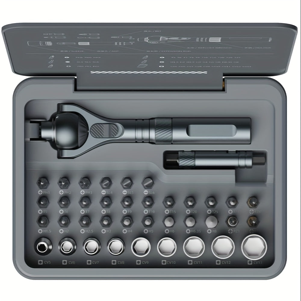 ATuMan 40in 1 Ratchet Screwdriver Set with Detachable Handle, 180° Ratchet Head, 45-Tooth Mechanism, Magnetic Tool Kit with Case for Computer, Electronics Repair, Ideal for Home, DIY, And Maintenance