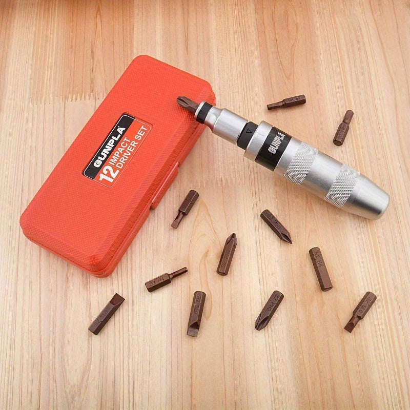 12pcs Heavy-Duty Industrial Impact Screwdriver Set - Manual Operation, No Power Required - with Phillips/Slotted/Hex Drivers, Ratchet Mechanism - for Automotive, Construction, Manufacturing - Durable 40CR Alloy Steel Construction - Ideal for Professionals