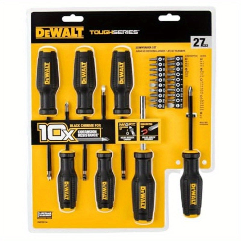 27pcs Toughseries Heavy-Duty Screwdriver Set with Magnetic Tips & Ergonomic Non-Slip Grip - All-in-One Impact-Resistant Tool Kit with Torx/Phillips/Flathead Bits for Home, Automotive, Electronics Repair - Durable Construction & Clear Storage Case (No
