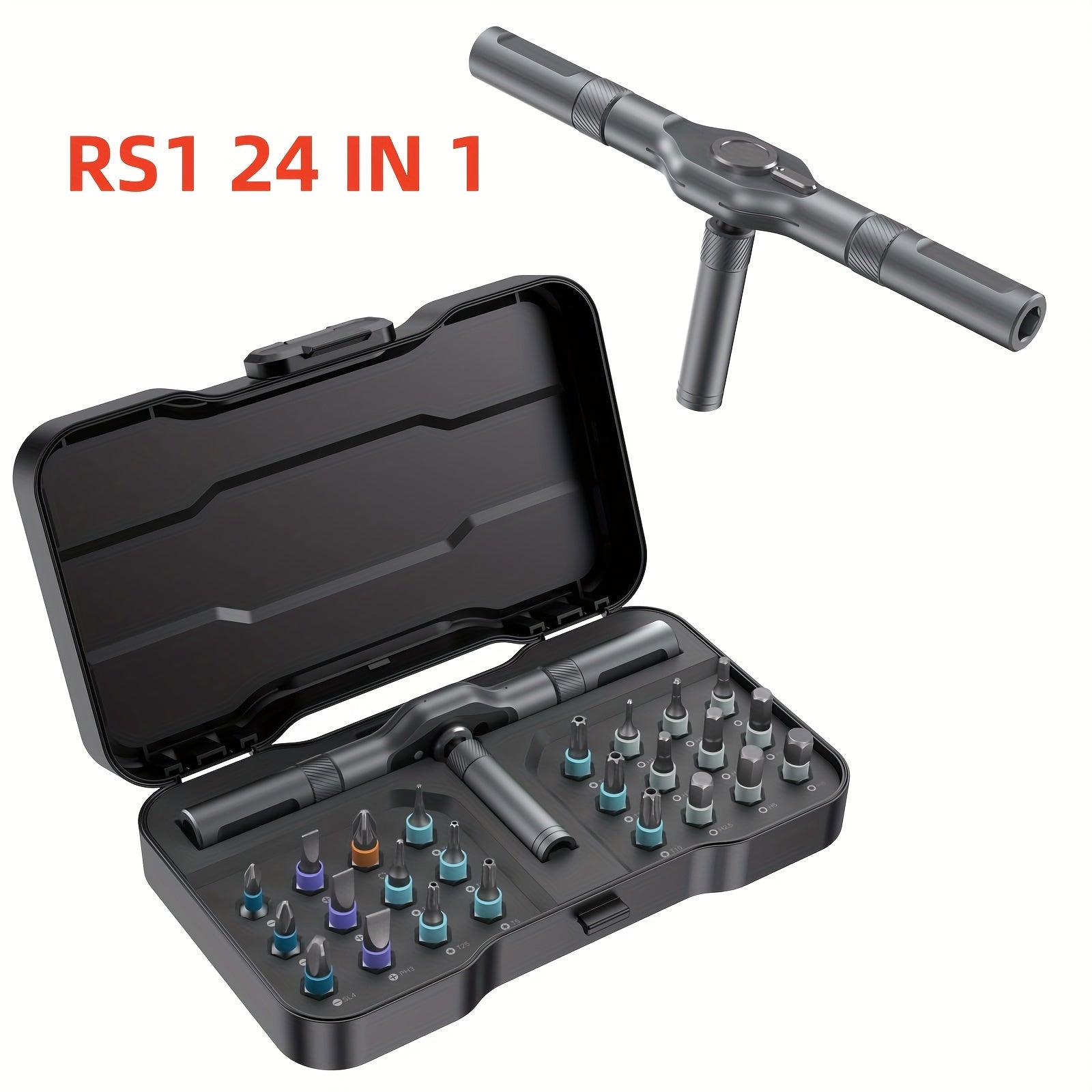 24-in-1 Magnetic Screwdriver Set with Detachable T-Ratchet Handle - Heavy-Duty Iron Construction, Ergonomic Grip for Home Maintenance & DIY Projects, Includes Hex Keys, Screwdrivers, Pliers, and More - Black, Screwdriver Set, Robust Tool Design, Durable