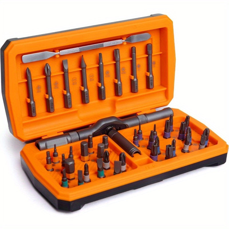 Magnetic Ratchet Screwdriver Set with Soft Shaft & Ergonomic Handle - Heavy-Duty Multi-Head Compatible (Flathead/Phillips/Hex) - Manual Operation, No Power Required for Furniture Assembly, Electrical Maintenance & DIY Projects - Durable Tool Kit with