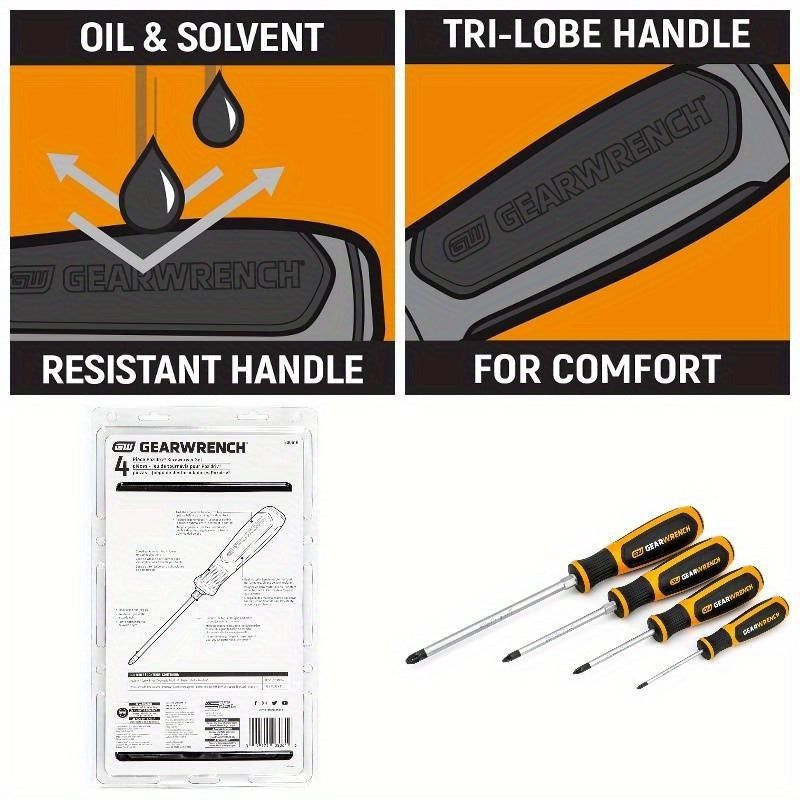 4pcs Heavy-Duty Pozidriv Dual Material Screwdriver Set with Tri-Loft Handle & Tri-Point Tip - Magnetic Tip, Ergonomic Grip, Durable Construction for Automotive, Electronics, Home Repairs - Professional & DIY Tool Kit (No Power Required) - Ideal for Tight