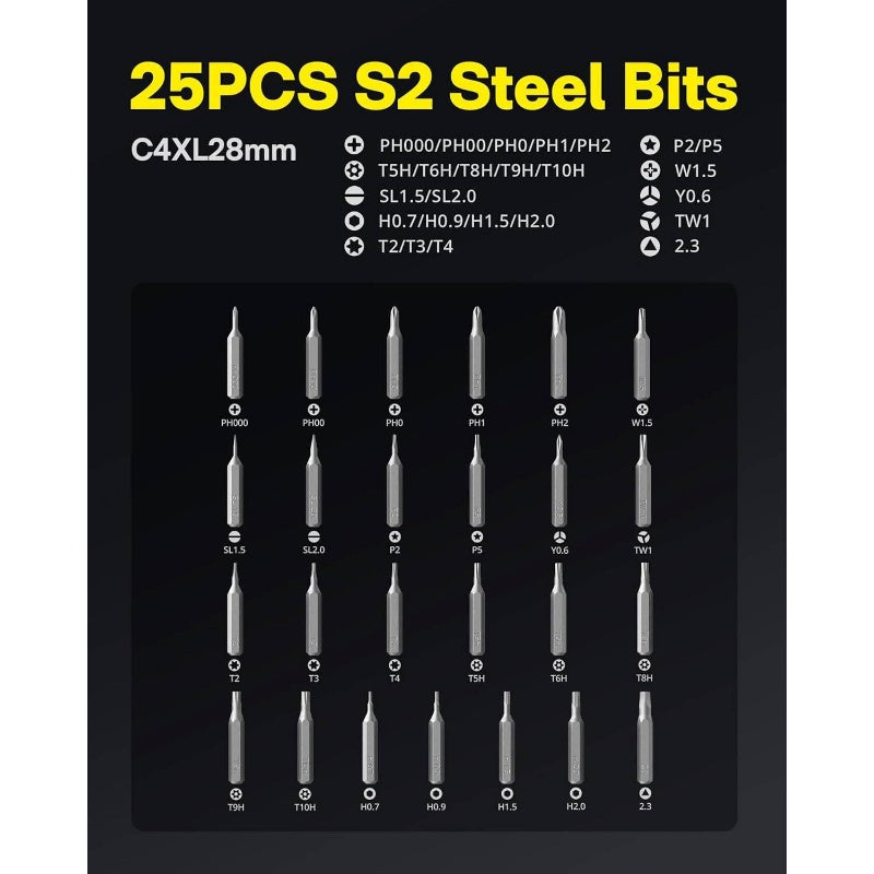 25-in-1 ADV Cordless-like Precision Screwdriver Set with LED Dual Torque, 17 RPM Fast Speed & Ergonomic Grip - Heavy-Duty Professional Tool Kit for Electronics Repair, Smartphones, Laptops, Tablets, Home Maintenance - Compatible with AA Batteries (No