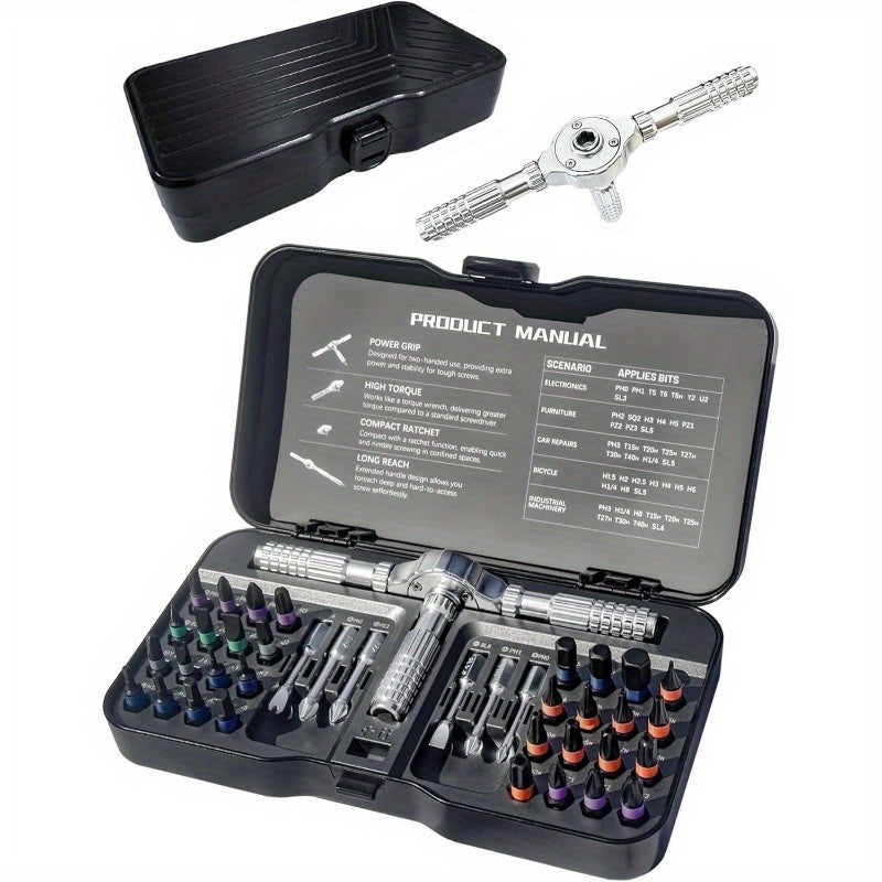 40-in-1 Magnetic Screwdriver Set with Ratchet Mechanism & Detachable Handle - Heavy-Duty Multi-Bit Tool Kit with Impact-Resistant Case, Ergonomic Grip, S2 Steel Bits & Ratchet Mechanism for Electrical, Furniture, Home Repairs, DIY Projects - Compatible