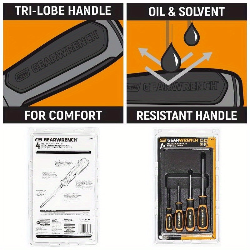 4pcs Heavy-Duty Pozidriv Dual Material Screwdriver Set with Tri-Loft Handle & Tri-Point Tip - 40Cr Steel & Chrome Vanadium Construction, 65Mn Spring Steel Bits, Magnetic Retention & Oil/Solvent-Resistant - Impact-Resistant Manual Tool Kit for Home,