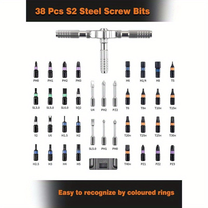 40-in-1 Magnetic Screwdriver Set with Ratchet Mechanism & Detachable Handle - Heavy-Duty Multi-Bit Tool Kit with Impact-Resistant Case, Ergonomic Grip, S2 Steel Bits & Ratchet Mechanism for Electrical, Furniture, Home Repairs, DIY Projects - Compatible