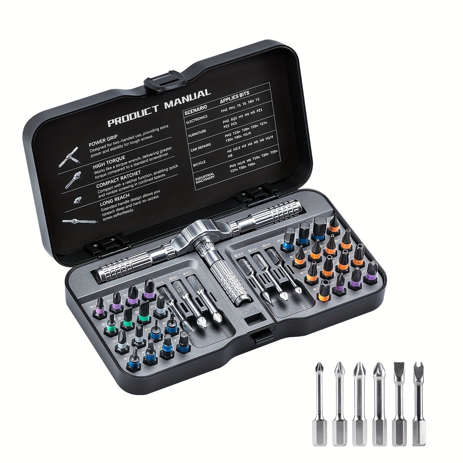 24-in-1 Magnetic Screwdriver Set with Detachable T-Ratchet Handle - Heavy-Duty Iron Construction, Ergonomic Grip for Home Maintenance & DIY Projects, Includes Hex Keys, Screwdrivers, Pliers, and More - Black, Screwdriver Set, Robust Tool Design, Durable