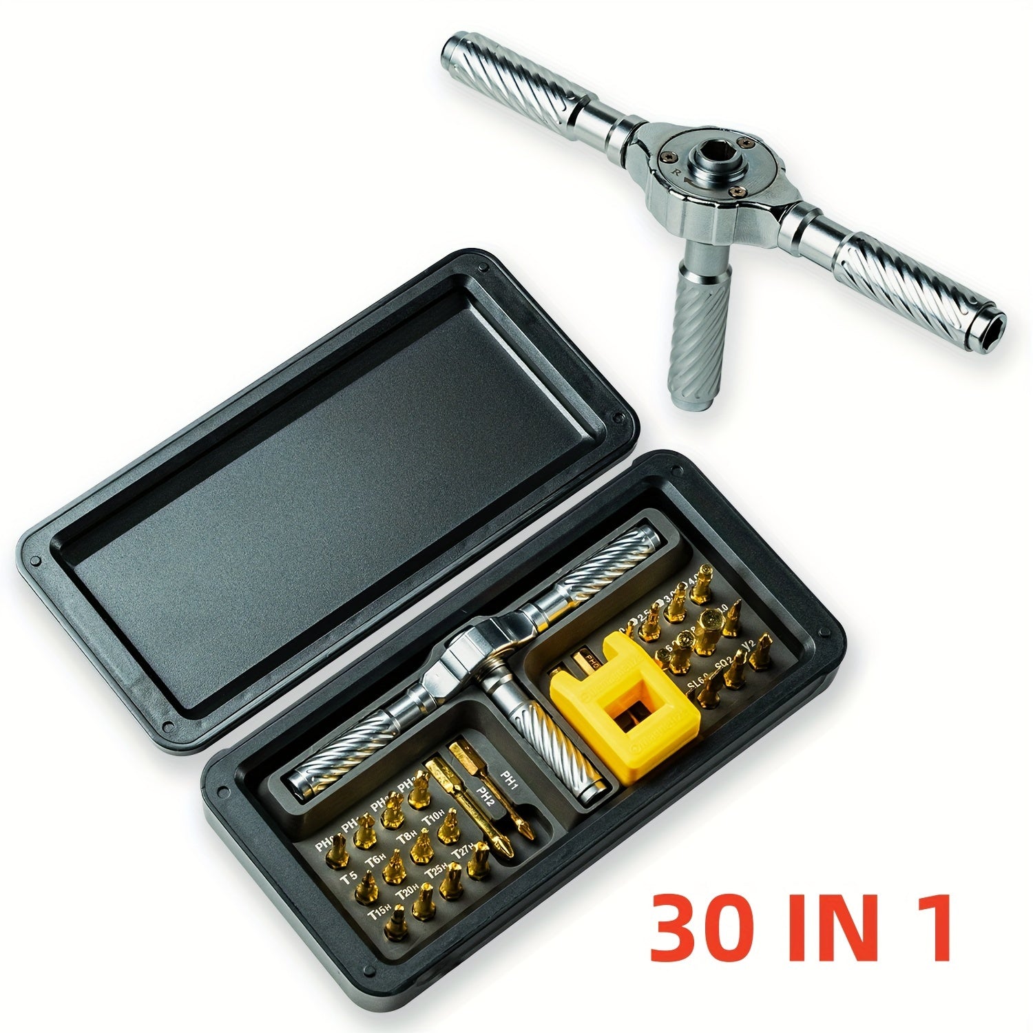 [Multifunctional Screwdriver] 24-in-1 Magnetic Screwdriver Set | Multifunctional Hand Tool Kit with Detachable T-Handle Ratchet, Iron Material, Manual Operation, DIY Home Maintenance Tool Box