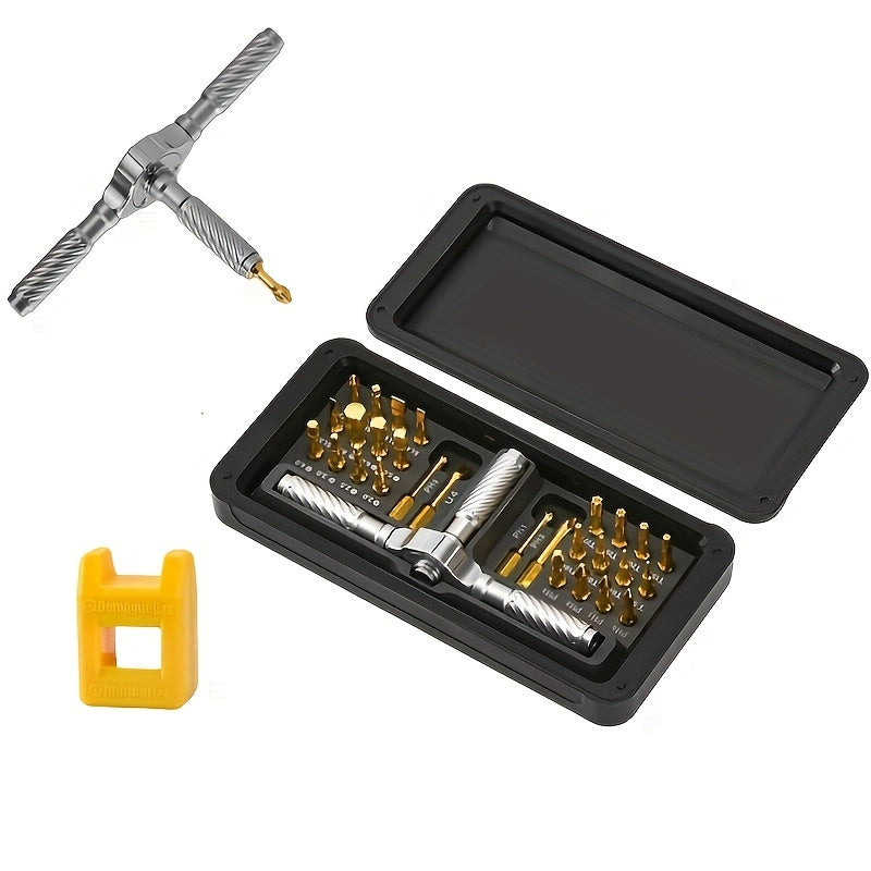 24-in-1 Magnetic Screwdriver Set with Detachable T-Ratchet Handle - Heavy-Duty Iron Construction, Ergonomic Grip for Home Maintenance & DIY Projects, Includes Hex Keys, Screwdrivers, Pliers, and More - Black, Screwdriver Set, Robust Tool Design, Durable