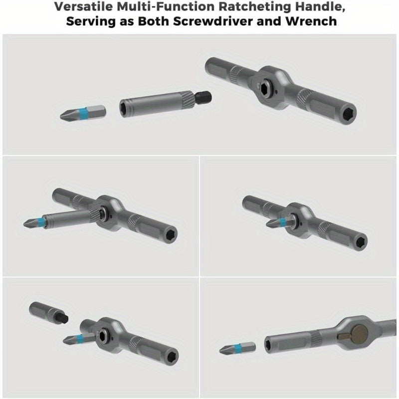 Magnetic Ratchet Screwdriver Set with Soft Shaft & Ergonomic Handle - Heavy-Duty Multi-Head Compatible (Flathead/Phillips/Hex) - Manual Operation, No Power Required for Furniture Assembly, Electrical Maintenance & DIY Projects - Durable Tool Kit with