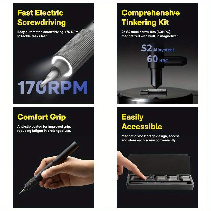 25-in-1 ADV Cordless-like Precision Screwdriver Set with LED Dual Torque, 17 RPM Fast Speed & Ergonomic Grip - Heavy-Duty Professional Tool Kit for Electronics Repair, Smartphones, Laptops, Tablets, Home Maintenance - Compatible with AA Batteries (No